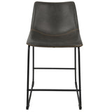 Duke 26" Industrial Counter Stool in Black with Grey Faux Leather and Orange Stitching by LumiSource - Set of 2