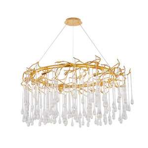 Bethel Gold Chandelier: Elegant Aluminum Frame with Clear Glass Drops, Adjustable Hanging Length