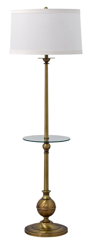 Essex 56" floor lamp with table in antique brass
