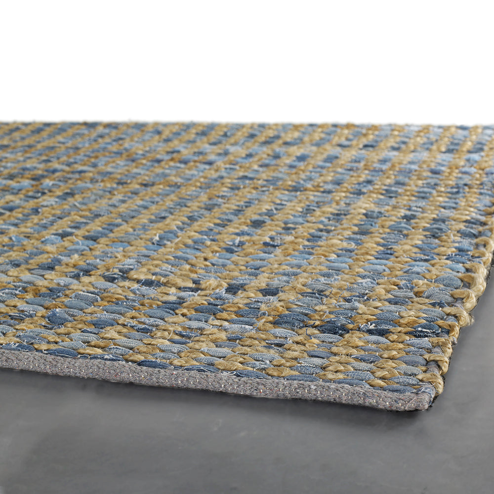 Chandra Rugs Easton 60% Cotton + 40% Jute Hand-Woven Contemporary Reversible Rug Blue/Tan/Grey 7'9 x 10'6