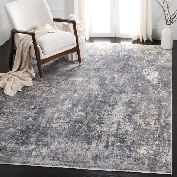 Eclipse 100 Eclipse 128 Contemporary Power Loomed 80% Viscose & 20% Acrylic Rug in Grey, Beige 9ft x 13ft