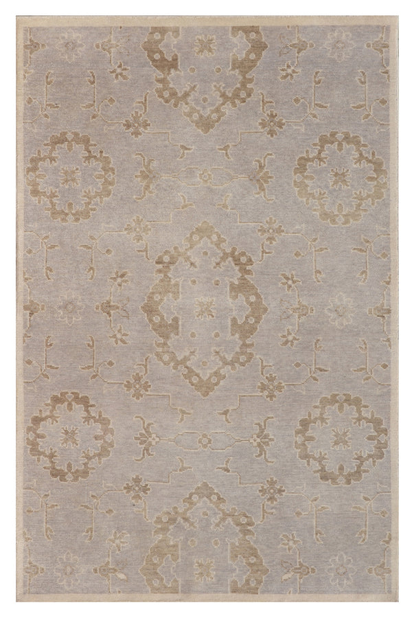 Chandra Rugs Eden 80% Wool + 20% Cotton Hand-Knotted Traditional Rug Beige/Green 7'9 x 10'6