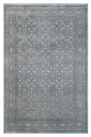 Chandra Rugs Eden 80% Wool + 20% Cotton Hand-Knotted Traditional Rug Blue/Black 7'9 x 10'6