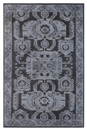 Chandra Rugs Eden 80% Wool + 20% Cotton Hand-Knotted Traditional Rug Grey/Black 7'9 x 10'6