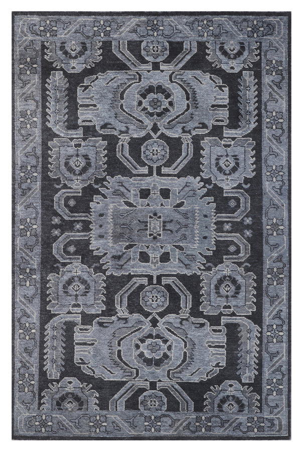 Chandra Rugs Eden 80% Wool + 20% Cotton Hand-Knotted Traditional Rug Grey/Black 7'9 x 10'6