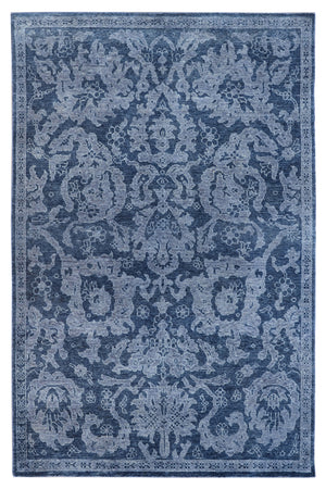 Chandra Rugs Eden 80% Wool + 20% Cotton Hand-Knotted Traditional Rug Blue/Grey 7'9 x 10'6