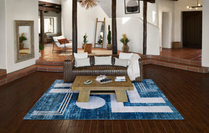 Momeni Edition EDI-3 Machine Made Contemporary Geometric Indoor Area Rug Blue 8'11" x 12'6" EDITIEDI-3BLU8BC6