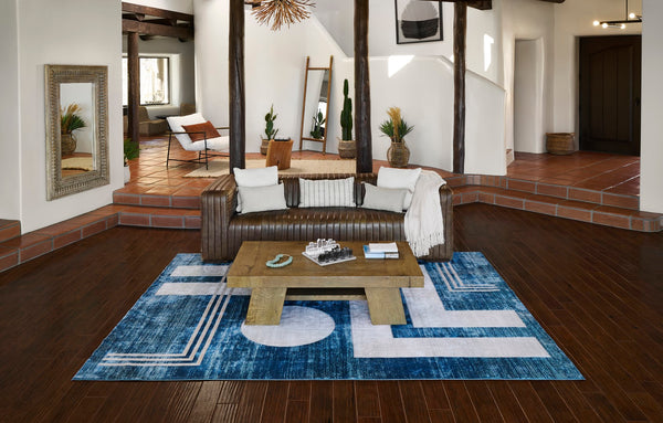 Momeni Edition EDI-3 Machine Made Contemporary Geometric Indoor Area Rug Blue 8'11" x 12'6" EDITIEDI-3BLU8BC6