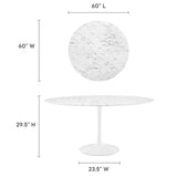 Modway Furniture Lippa 60" Round Artificial Marble Dining Table White White EEI-1133-WHI