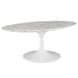 Lippa 42" Oval-Shaped Artificial Marble Coffee Table White EEI-1140-WHI