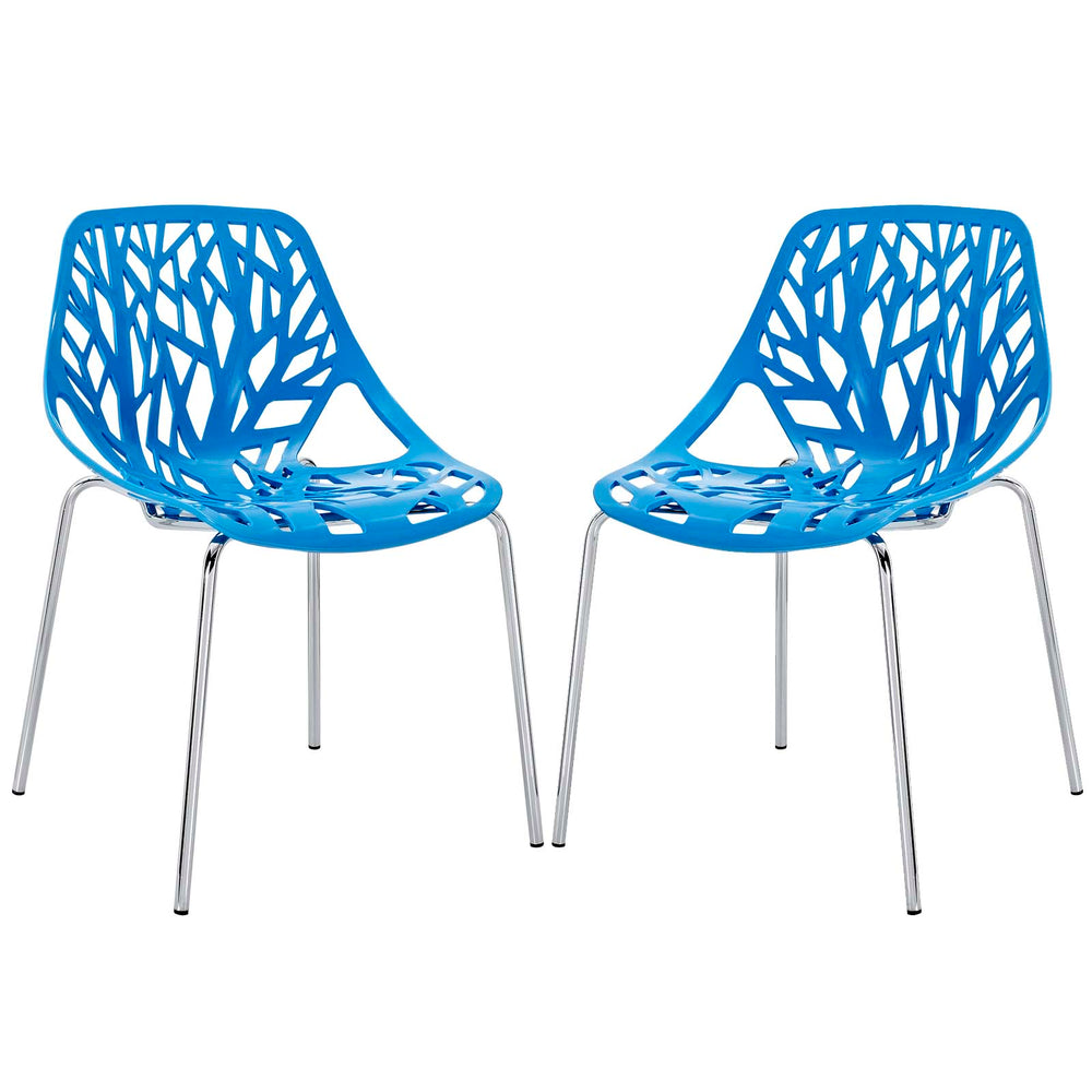 Stencil Dining Side Chair Plastic Set of 2 Blue EEI-1317-BLU