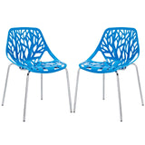 Stencil Dining Side Chair Plastic Set of 2 Blue EEI-1317-BLU
