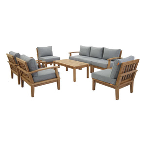 Marina 8 Piece Outdoor Patio Teak Set Natural Gray EEI-1479-NAT-GRY-SET