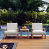 Marina 3 Piece Outdoor Patio Teak Set Natural White EEI-1487-NAT-WHI-SET