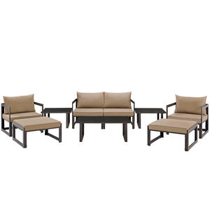 Fortuna 9 Piece Outdoor Patio Sectional Sofa Set Brown Mocha EEI-1719-BRN-MOC-SET