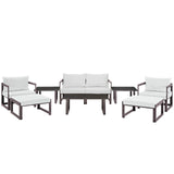 Fortuna 9 Piece Outdoor Patio Sectional Sofa Set Brown White EEI-1719-BRN-WHI-SET