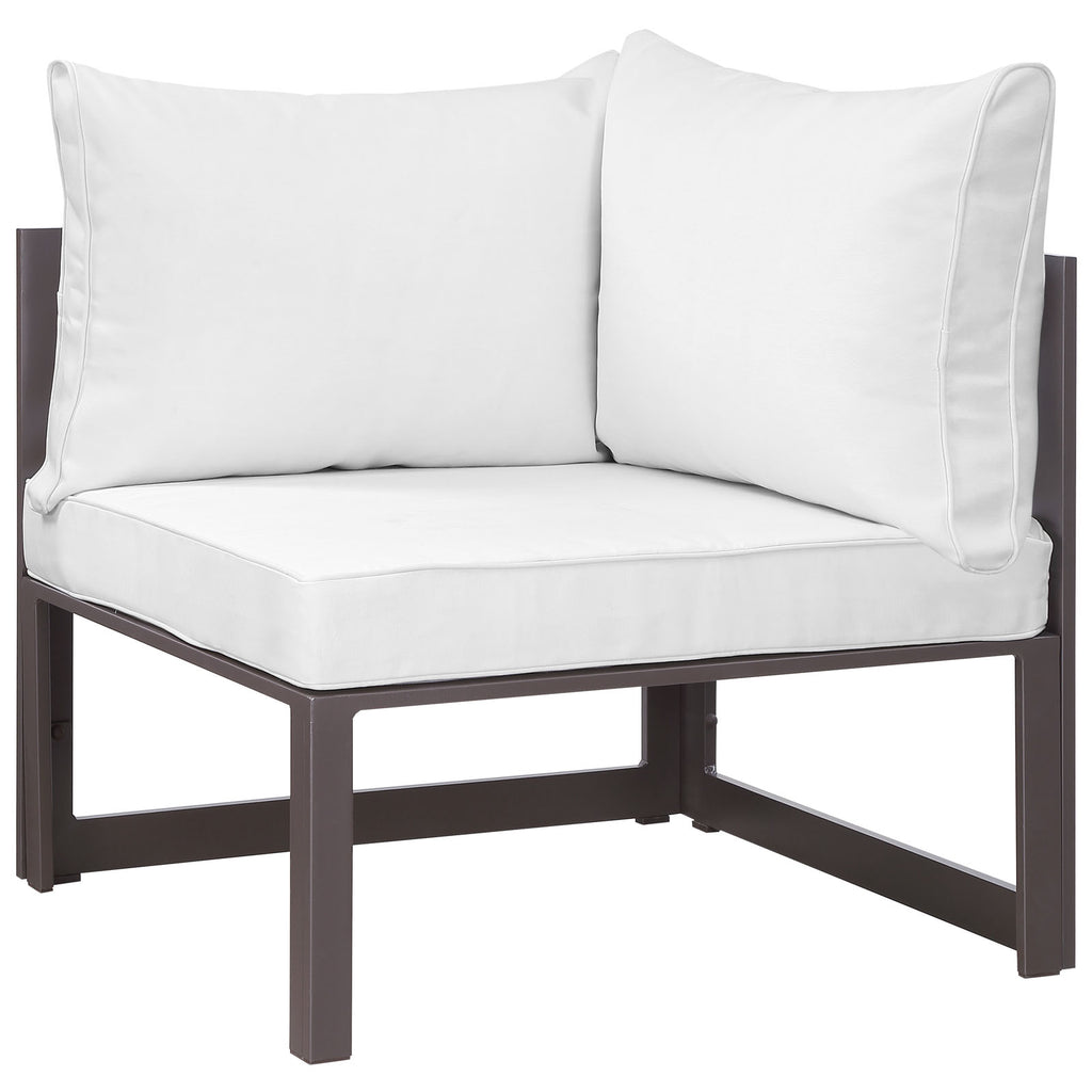 Fortuna 6 Piece Outdoor Patio Sectional Sofa Set Brown White EEI-1723-BRN-WHI-SET