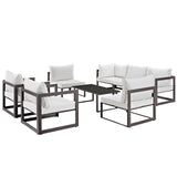 Fortuna 8 Piece Outdoor Patio Sectional Sofa Set Brown White EEI-1725-BRN-WHI-SET