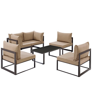 Fortuna 6 Piece Outdoor Patio Sectional Sofa Set Brown Mocha EEI-1726-BRN-MOC-SET