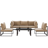 Fortuna 6 Piece Outdoor Patio Sectional Sofa Set Brown Mocha EEI-1726-BRN-MOC-SET