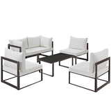 Fortuna 6 Piece Outdoor Patio Sectional Sofa Set Brown White EEI-1726-BRN-WHI-SET