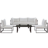 Fortuna 6 Piece Outdoor Patio Sectional Sofa Set Brown White EEI-1726-BRN-WHI-SET