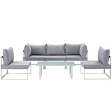 Fortuna 6 Piece Outdoor Patio Sectional Sofa Set White Gray EEI-1726-WHI-GRY-SET