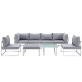 Fortuna 8 Piece Outdoor Patio Sectional Sofa Set White Gray EEI-1728-WHI-GRY-SET