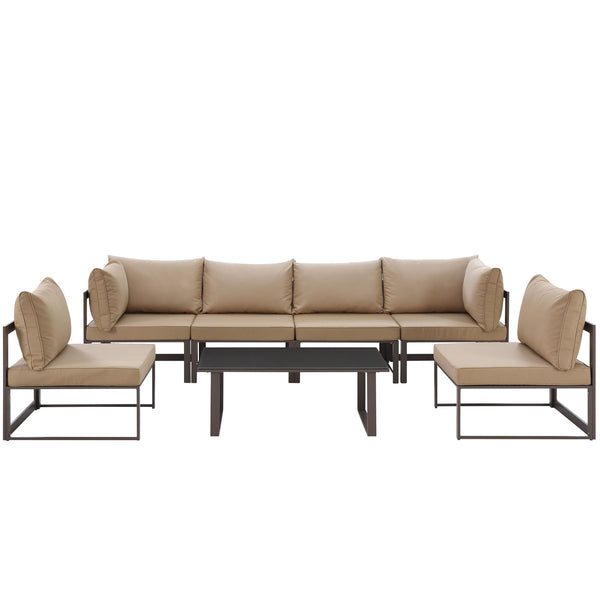 Fortuna 7 Piece Outdoor Patio Sectional Sofa Set Brown Mocha EEI-1729-BRN-MOC-SET