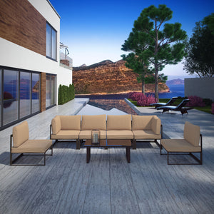 Fortuna 7 Piece Outdoor Patio Sectional Sofa Set Brown Mocha EEI-1729-BRN-MOC-SET