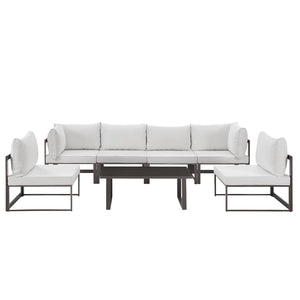 Fortuna 7 Piece Outdoor Patio Sectional Sofa Set Brown White EEI-1729-BRN-WHI-SET