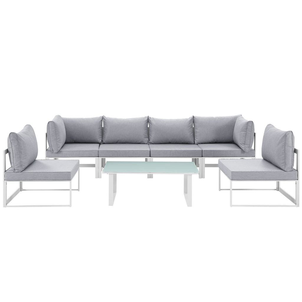 Fortuna 7 Piece Outdoor Patio Sectional Sofa Set White Gray EEI-1729-WHI-GRY-SET