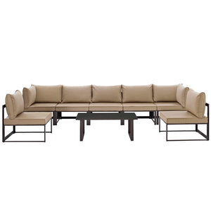 Fortuna 8 Piece Outdoor Patio Sectional Sofa Set Brown Mocha EEI-1730-BRN-MOC-SET