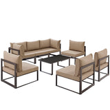 Fortuna 8 Piece Outdoor Patio Sectional Sofa Set Brown Mocha EEI-1730-BRN-MOC-SET