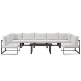 Fortuna 8 Piece Outdoor Patio Sectional Sofa Set Brown White EEI-1730-BRN-WHI-SET