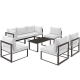 Fortuna 8 Piece Outdoor Patio Sectional Sofa Set Brown White EEI-1730-BRN-WHI-SET