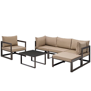 Fortuna 6 Piece Outdoor Patio Sectional Sofa Set Brown Mocha EEI-1731-BRN-MOC-SET