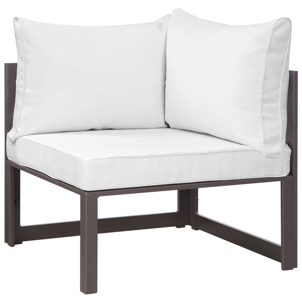 Fortuna 6 Piece Outdoor Patio Sectional Sofa Set Brown White EEI-1731-BRN-WHI-SET