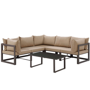 Fortuna 6 Piece Outdoor Patio Sectional Sofa Set Brown Mocha EEI-1732-BRN-MOC-SET