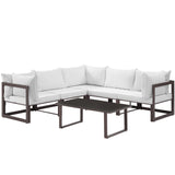 Fortuna 6 Piece Outdoor Patio Sectional Sofa Set Brown White EEI-1732-BRN-WHI-SET