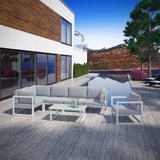 Fortuna 7 Piece Outdoor Patio Sectional Sofa Set White Gray EEI-1733-WHI-GRY-SET