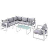 Fortuna 7 Piece Outdoor Patio Sectional Sofa Set White Gray EEI-1733-WHI-GRY-SET