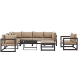 Fortuna 9 Piece Outdoor Patio Sectional Sofa Set Brown Mocha EEI-1734-BRN-MOC-SET