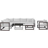 Fortuna 9 Piece Outdoor Patio Sectional Sofa Set Brown White EEI-1734-BRN-WHI-SET