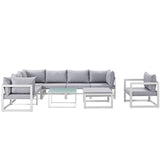 Fortuna 9 Piece Outdoor Patio Sectional Sofa Set White Gray EEI-1734-WHI-GRY-SET