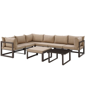 Fortuna 8 Piece Outdoor Patio Sectional Sofa Set Brown Mocha EEI-1735-BRN-MOC-SET