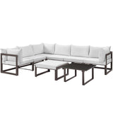 Fortuna 8 Piece Outdoor Patio Sectional Sofa Set Brown White EEI-1735-BRN-WHI-SET