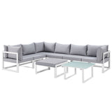 Fortuna 8 Piece Outdoor Patio Sectional Sofa Set White Gray EEI-1735-WHI-GRY-SET