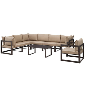 Fortuna 8 Piece Outdoor Patio Sectional Sofa Set Brown Mocha EEI-1736-BRN-MOC-SET