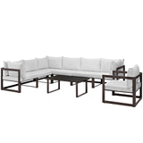 Fortuna 8 Piece Outdoor Patio Sectional Sofa Set Brown White EEI-1736-BRN-WHI-SET